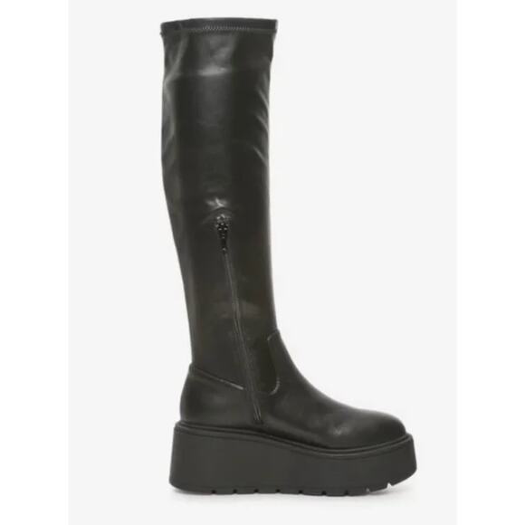 Steve Madden Kizam Platform Wedge Boots 8 NWT Tall High Black Glam Goth 90s Y2K - Picture 3 of 12